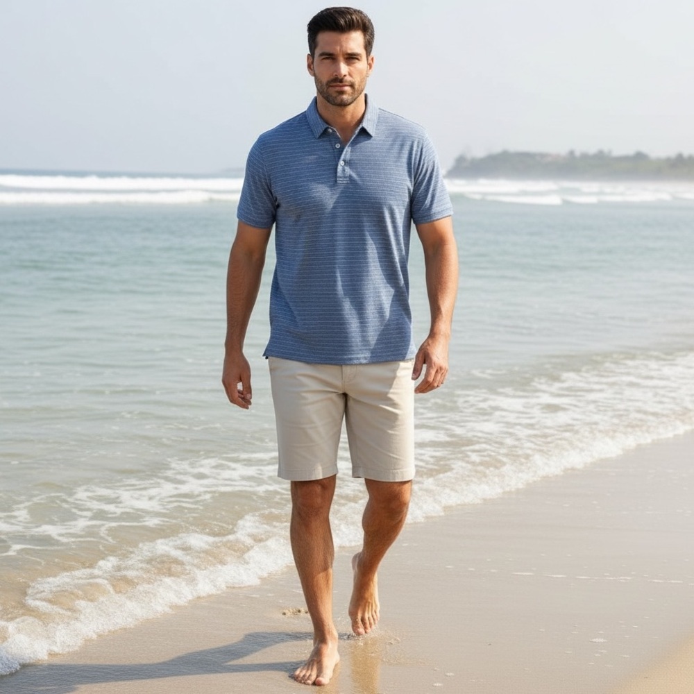 Faherty Sunwashed Knit Polo Shirt Blue Stripe Pima Modal Blend Size M